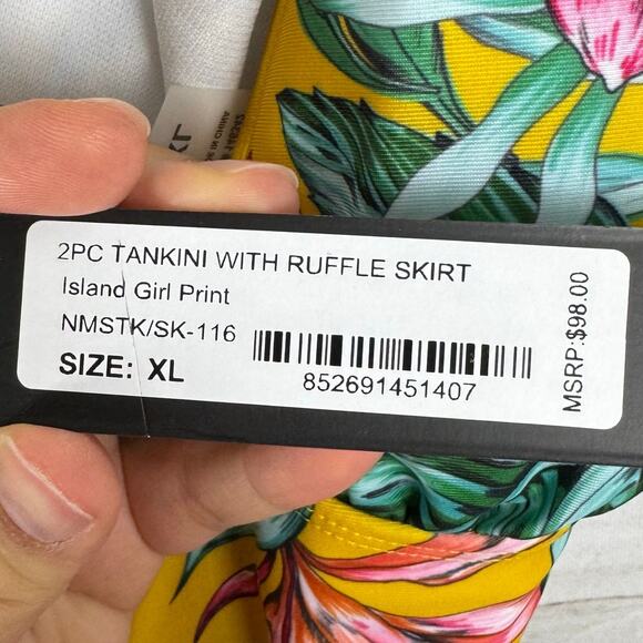 Nicole Miller Yellow Island Girl Print 2PC Tankini With Ruffle Skirt Size XL - Picture 10 of 10